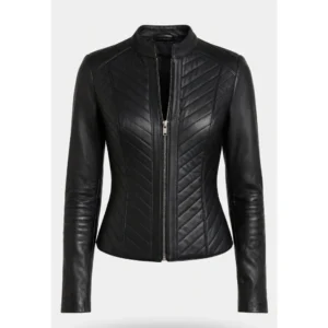 Women Slimfit Black Leather Jacket