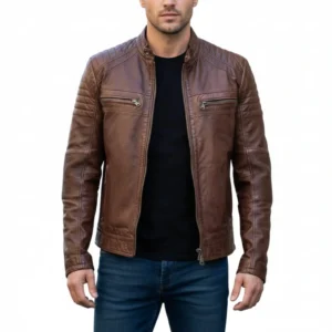 Buy Mens Brown Cafe Racer Style Retro Biker Leather Jacket